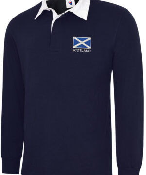 Embroidered Scotland Navy Blue Rugby Shirt