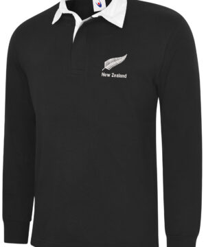 Embroidered New Zealand Black Rugby Shirt